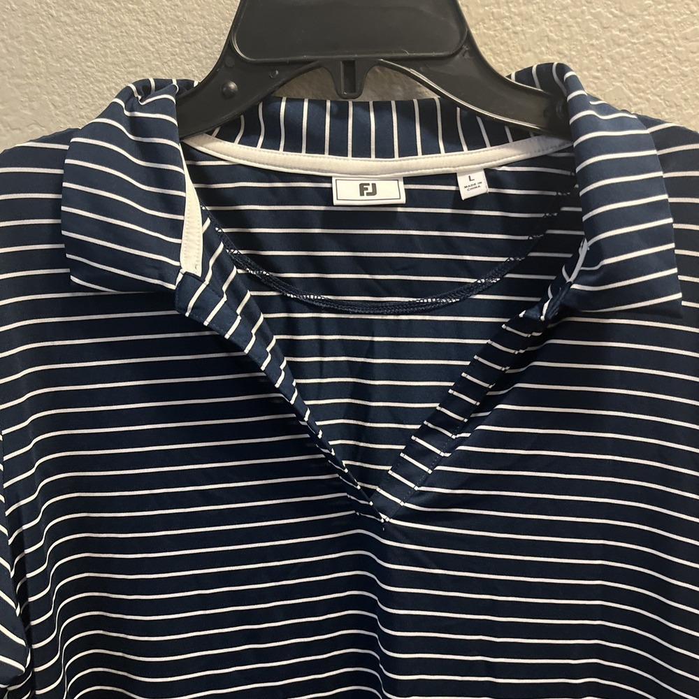 FJ FootJoy Polo Shirt Womens L Striped Performance First Tee Top Short Sleeve - Picture 5 of 8